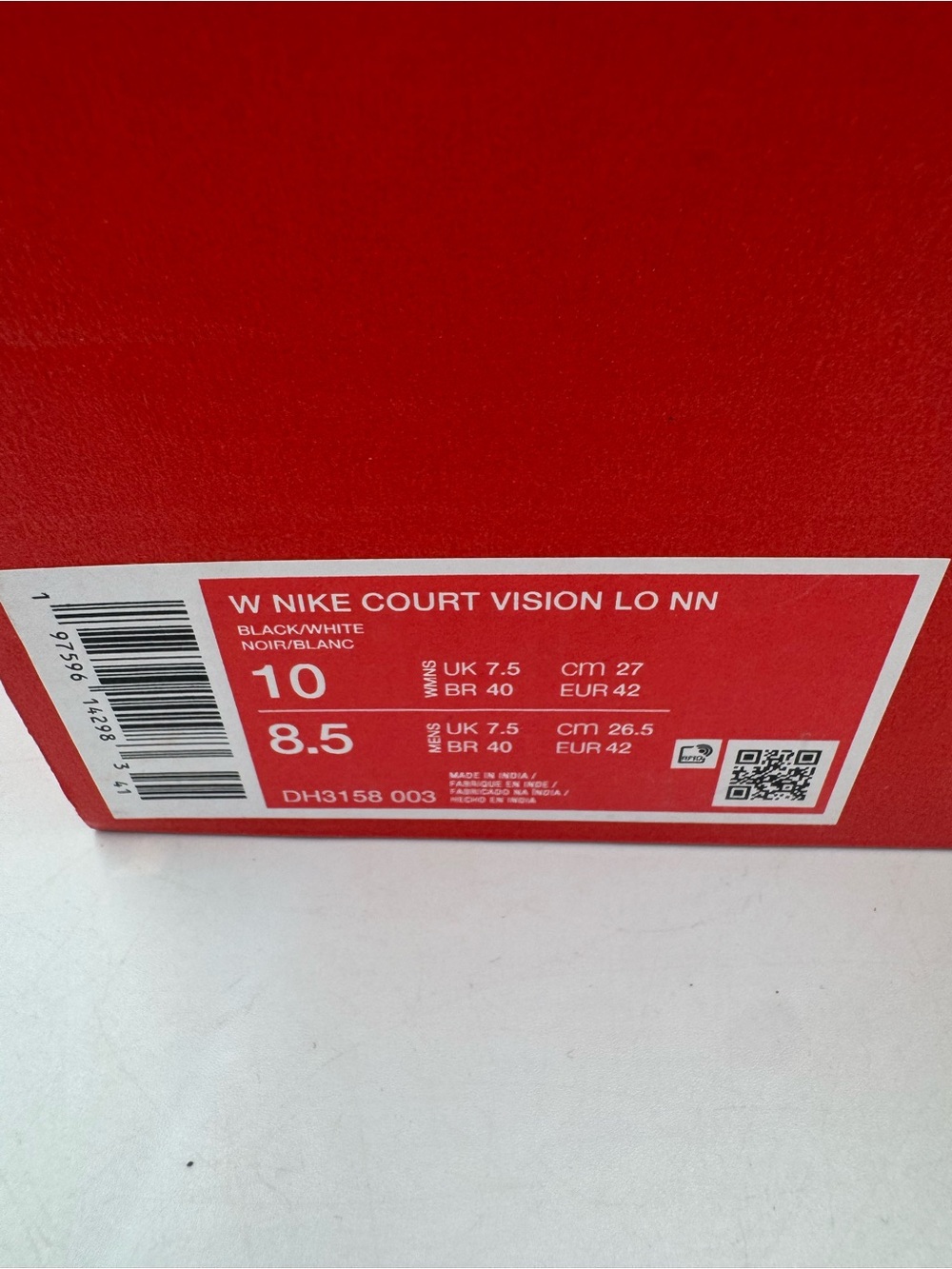 Nike Court Vision Lo NN Panda Black White BRAND NEW Size 10 Women - Picture 8 of 8